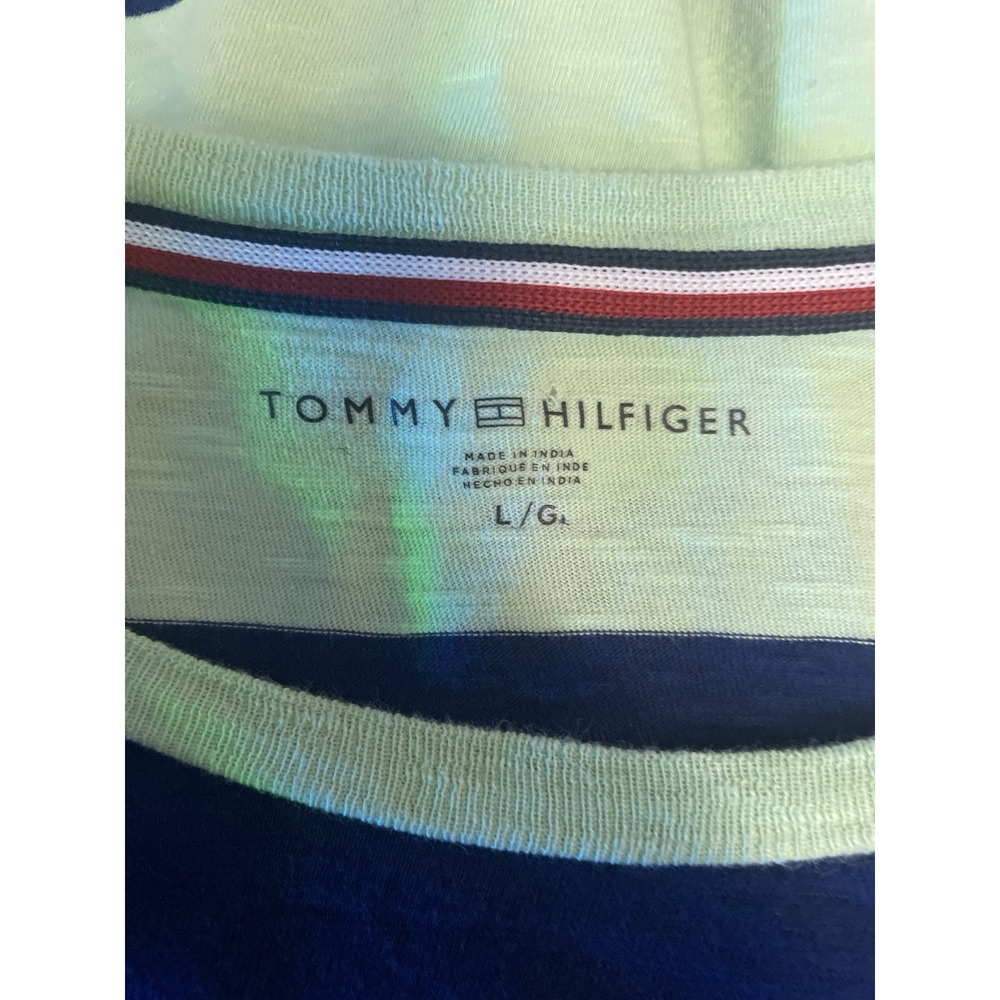 Tommy Hilfiger Polo Shirt Mens Size Large Blue Striped Casual Short Sleeve * - Picture 6 of 6